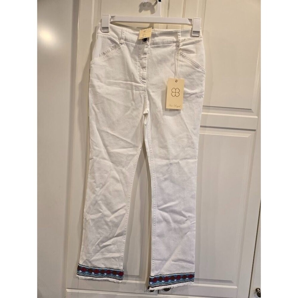 True Royal Dakota White Denim Jeans Pants Beaded Trim Italy Womens Size 6 NEW